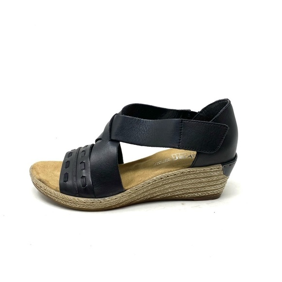 Rieker 62469-01 Fanni 69 Black Leather Wedge Sandal - Picture 1 of 8
